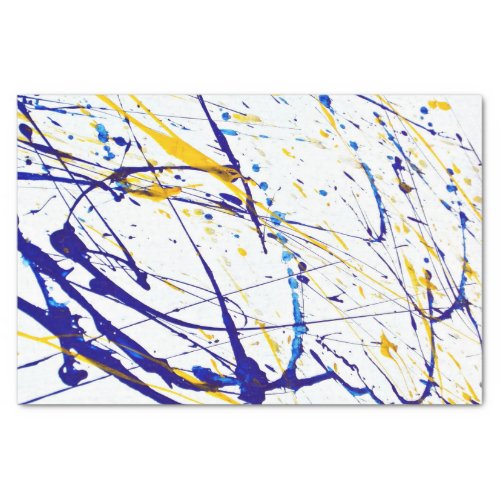 Abstract paint blue and gold splatter tissue paper