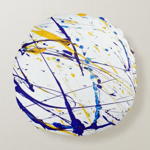 Abstract paint blue round pillow