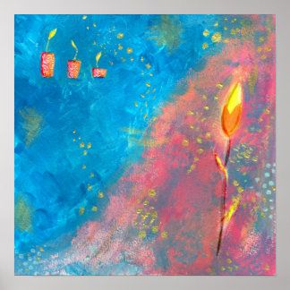 Abstract paint blue sea candles vivid colours poster