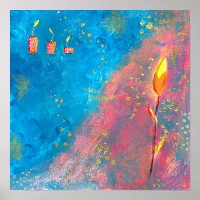 Abstract paint blue sea candles vivid colours poster (Front)