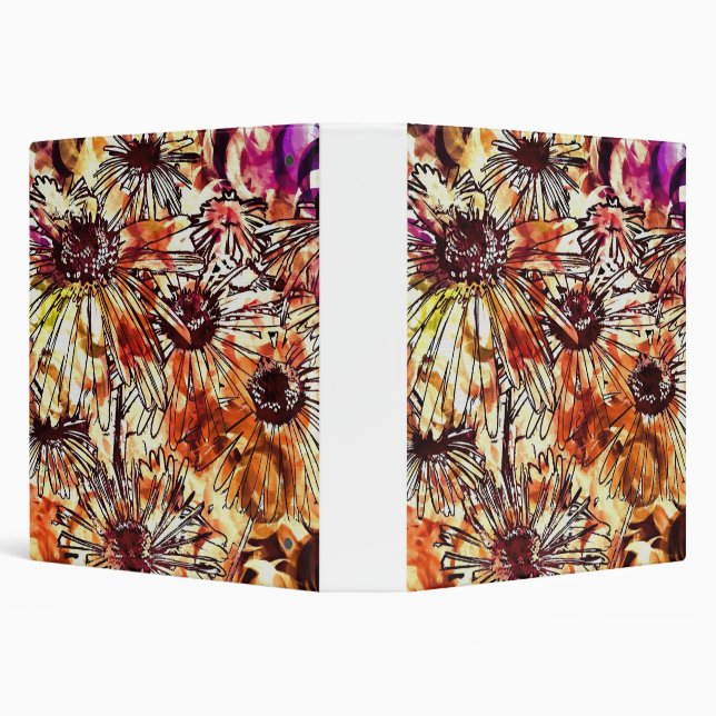 Abstract Paint Daub Sunflower Pattern 3 Ring Binder (Background)