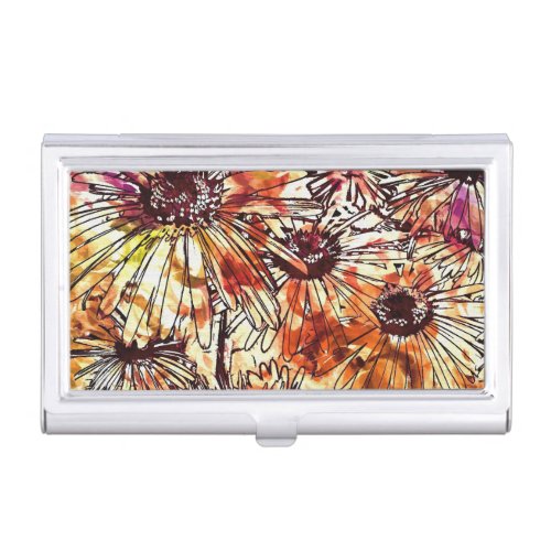 Abstract Paint Daub Sunflower Pattern Business Card Case