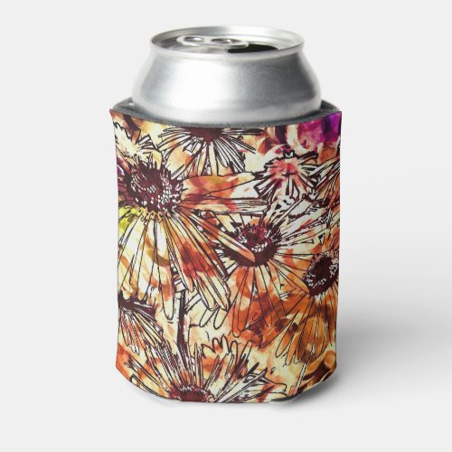 Abstract Paint Daub Sunflower Pattern Can Cooler