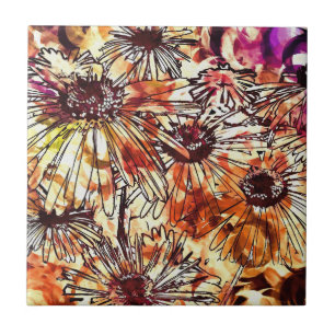 Abstract Paint Daub Sunflower Pattern Ceramic Tile
