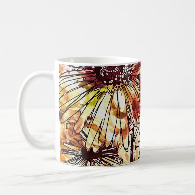 Abstract Paint Daub Sunflower Pattern Coffee Mug (Left)