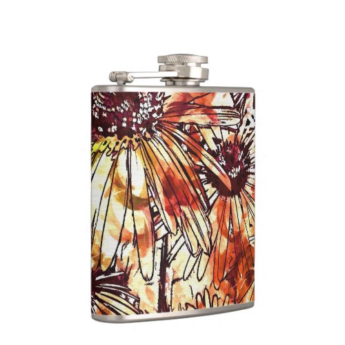 Abstract Paint Daub Sunflower Pattern Flask