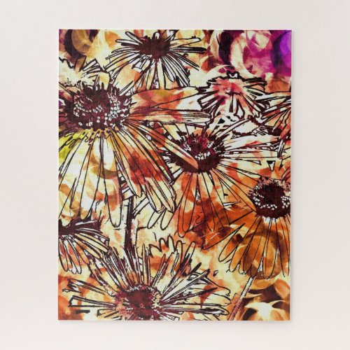 Abstract Paint Daub Sunflower Pattern Jigsaw Puzzle