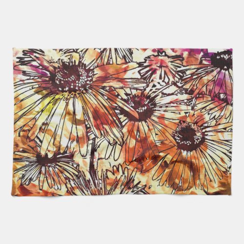 Abstract Paint Daub Sunflower Pattern Kitchen Towel