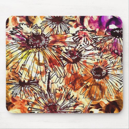 Abstract Paint Daub Sunflower Pattern Mouse Pad