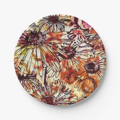 Abstract Paint Daub Sunflower Pattern Paper Plates