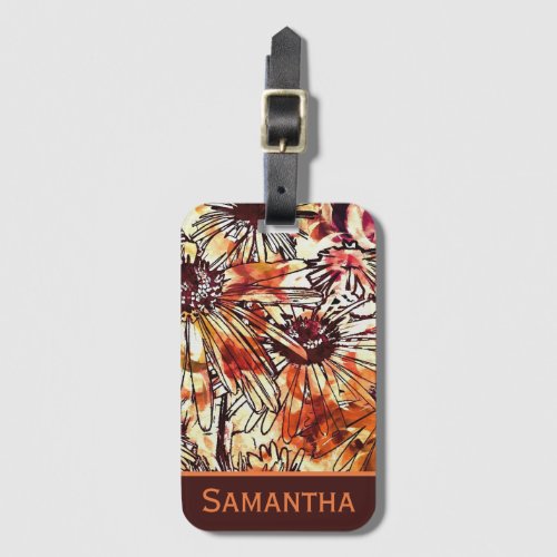Abstract Paint Daub Sunflower Pattern Personalised Luggage Tag