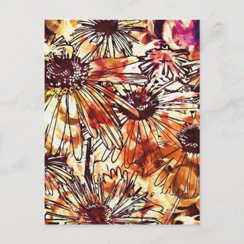 Abstract Paint Daub Sunflower Pattern Postcard