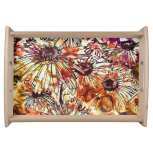 Abstract Paint Daub Sunflower Pattern Serving Tray