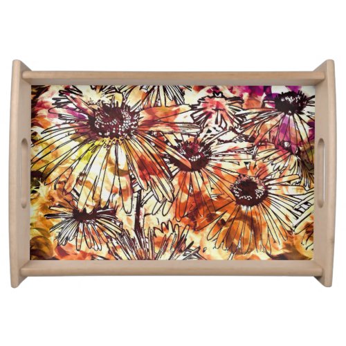 Abstract Paint Daub Sunflower Pattern Serving Tray