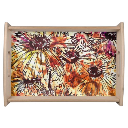 Abstract Paint Daub Sunflower Pattern Serving Tray