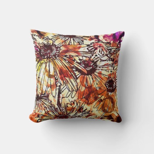 Abstract Paint Daub Sunflower Pattern Throw Pillow