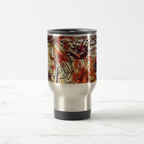 Abstract Paint Daub Sunflower Pattern Travel Mug