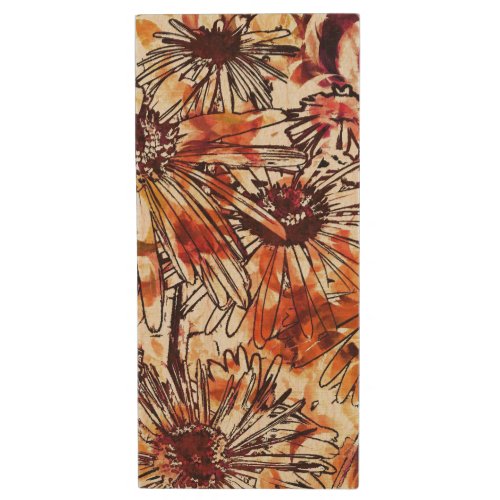 Abstract Paint Daub Sunflower Pattern Wood Flash Drive