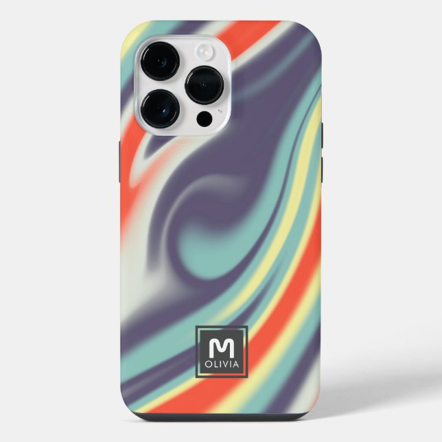Abstract Paint Flow Pastel Colors Custom Monogram Iphone Case (Back)