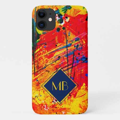 Abstract Paint Rich Colored Splash Monogram iPhone 11 Case