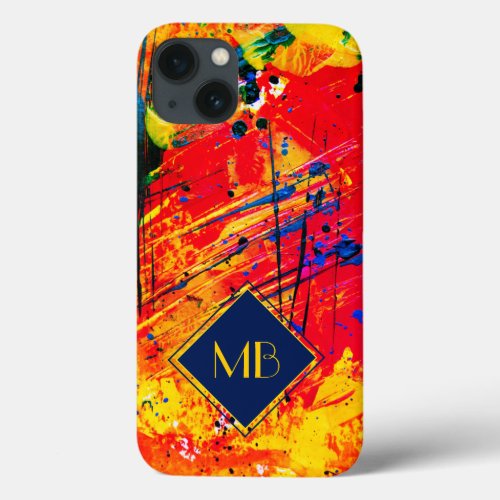 Abstract Paint Rich Colored Splash Monogram iPhone 13 Case