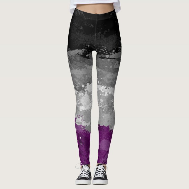 Abstract Paint Splatter Asexual Pride Flag Pattern Leggings (Front)