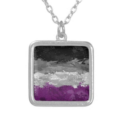 Abstract Paint Splatter Asexual Pride Flag Pattern Silver Plated Necklace