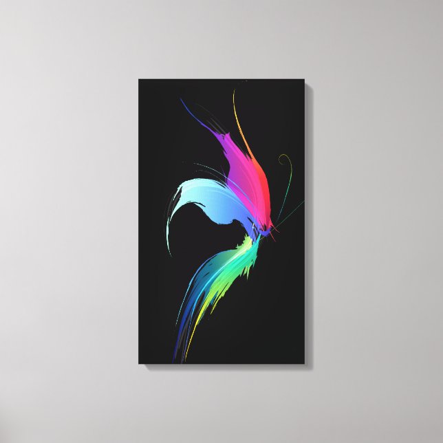 Abstract Paint Splatter Butterfly on Black Canvas Print (Front)