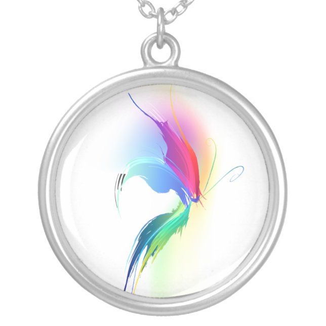 Abstract Paint Splatter Butterfly Silver Plated Necklace (Front)