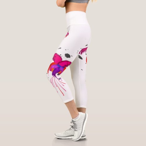 Abstract Paint Splatter Fuchsia Blossoms Capri Leggings