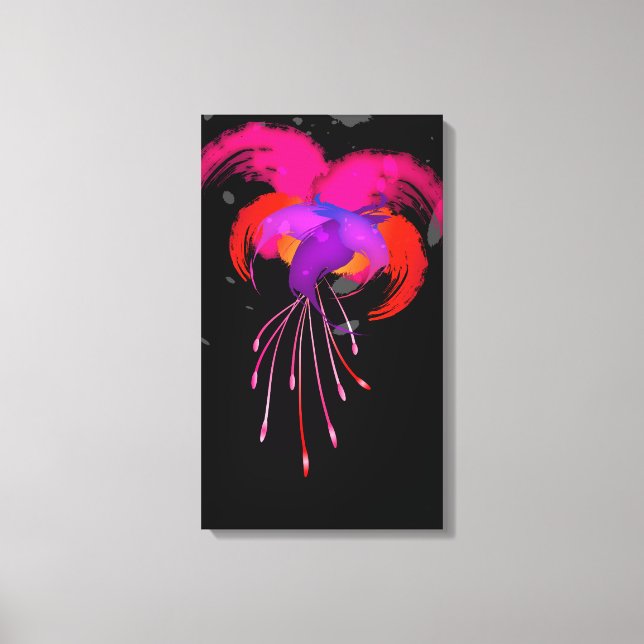 Abstract Paint Splatter Fuchsia on Black Canvas Print (Front)