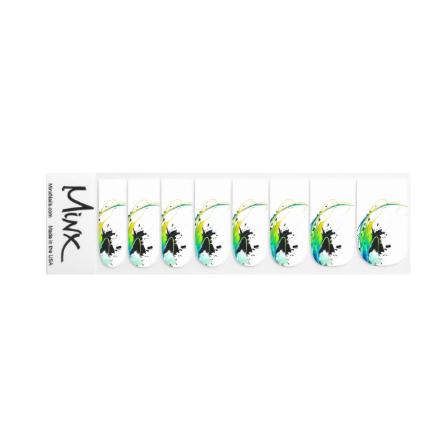 Abstract Paint Splatter Green and Blue Minx Nail Art (Left Hand)