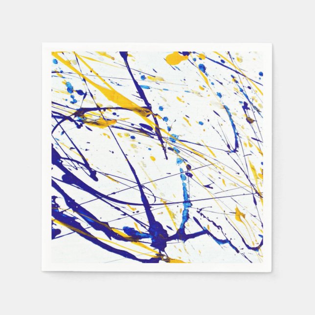 Abstract Paint Splatter in Blue and Gold Napkins (Front)