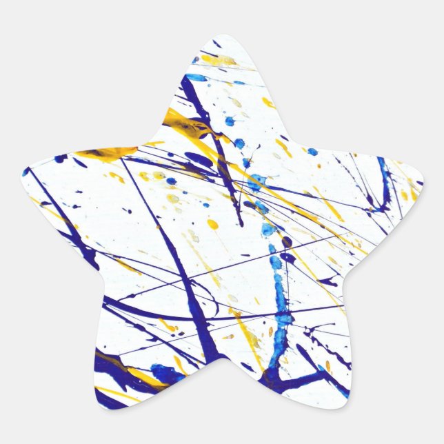 Abstract Paint Splatter in Blue and Gold Star Sticker (Front)