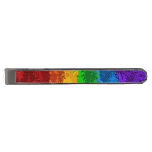 Abstract Paint Splatter LGBTQ Pride Rainbow Flag  Gunmetal Finish Tie Clip