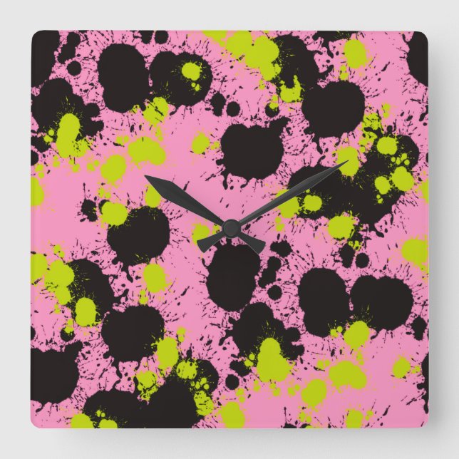 Abstract Paint Splatter Pattern Square Wall Clock (Front)