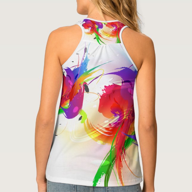 Abstract Paint Splatter Rainbow Lorikeet Tank Top (Back)