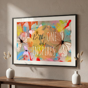 Abstract Paint Splatter White Butterfly Quote Poster