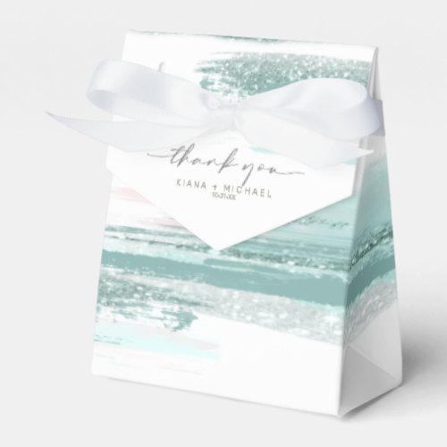 Abstract Paint Stroke Wedding Thank You Teal ID886 Favor Boxes
