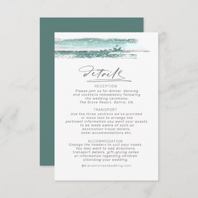 Abstract Paint Strokes Wedding Details Teal ID886 Enclosure Card (Front/Back)