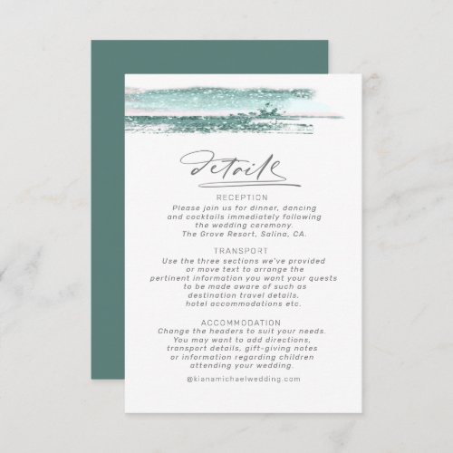 Abstract Paint Strokes Wedding Details Teal ID886 Enclosure Card