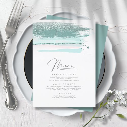 Abstract Paint Strokes Wedding Menu Teal ID886