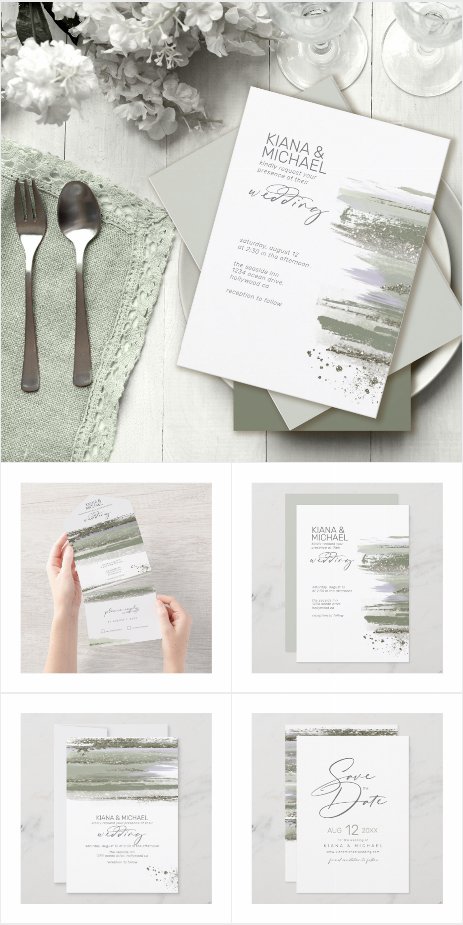 Abstract Paint Strokes Wedding Olive Green