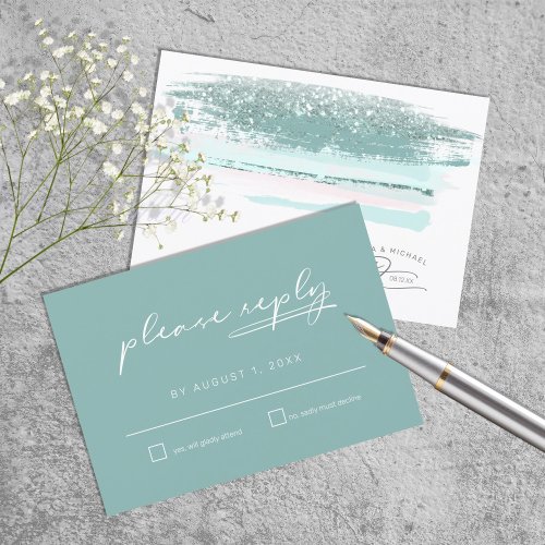 Abstract Paint Strokes Wedding RSVP Teal ID886