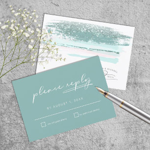 Abstract Paint Strokes Wedding RSVP Teal ID886 Card