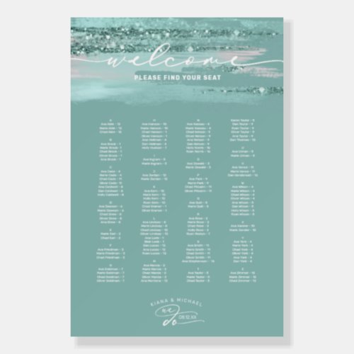 Abstract Paint Strokes Wedding Seating Teal2 ID886 Foam Board