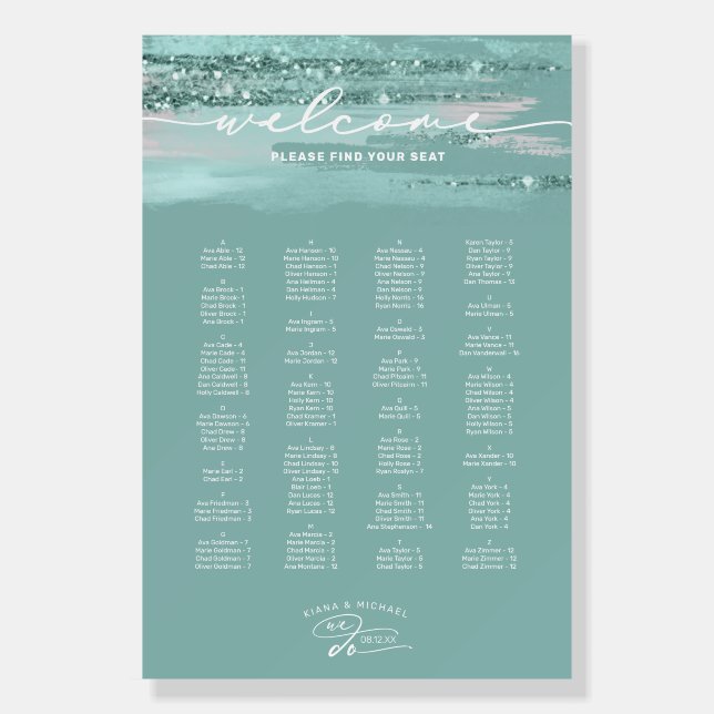 Abstract Paint Strokes Wedding Seating Teal2 ID886 Foam Board (Front)