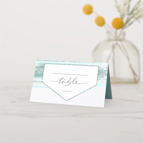 Abstract Paint Strokes Wedding Table Teal ID886 Place Card