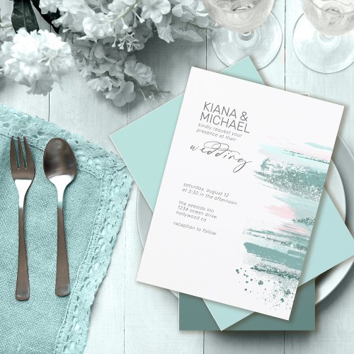Abstract Paint Strokes Wedding Teal ID886