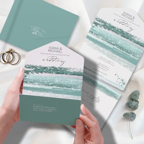 Abstract Paint Strokes Wedding Teal ID886 All In One Invitation